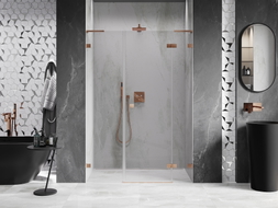 Mexen Lunar L porte de douche pivotante droite 135 cm, transparent, cuivre brossé - 834SL-135-050-65-00-P