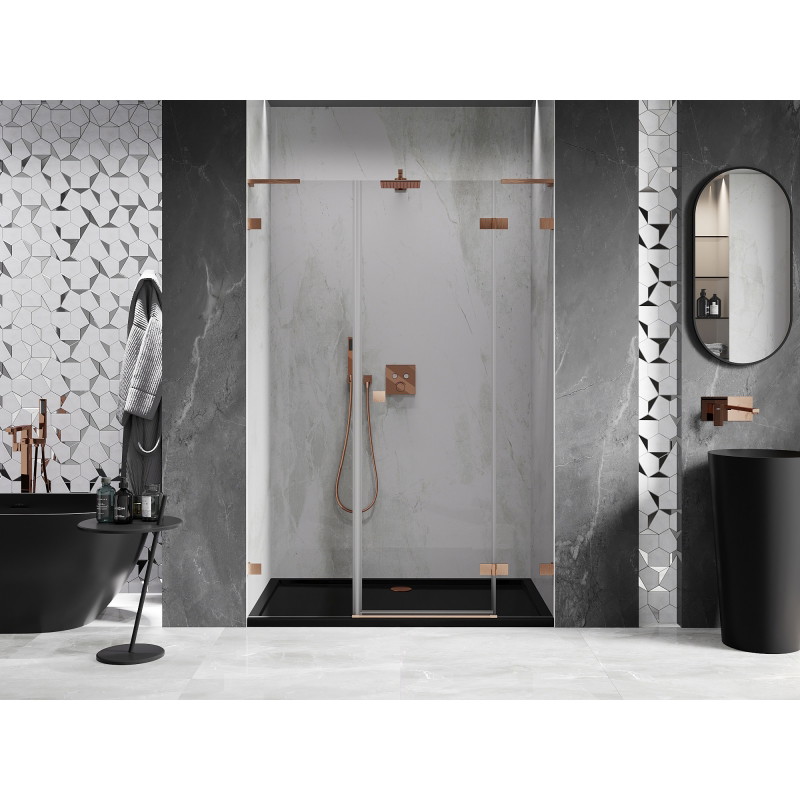 Mexen Lunar L porte de douche pivotante droite 140 cm, transparent, cuivre brossé - 834SL-140-050-65-00-P