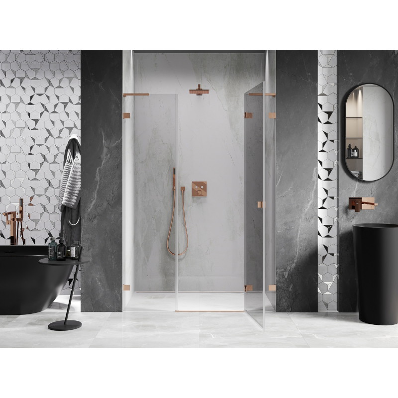 Mexen Lunar L porte de douche pivotante droite 140 cm, transparent, cuivre brossé - 834SL-140-050-65-00-P