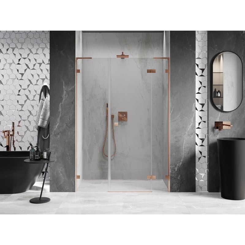 Mexen Lunar L porte de douche pivotante droite 145 cm, transparent, cuivre brossé - 834SL-145-050-65-00-P