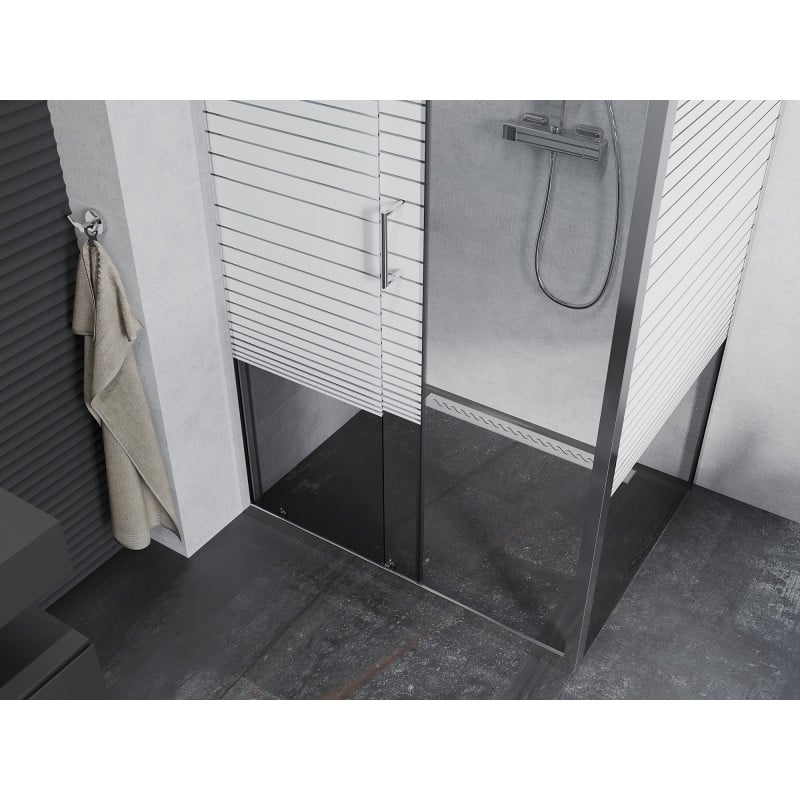 Mexen Apia cabine de douche coulissante 135 x 80 cm, bandes blanches, chrome - 840-135-080-01-20
