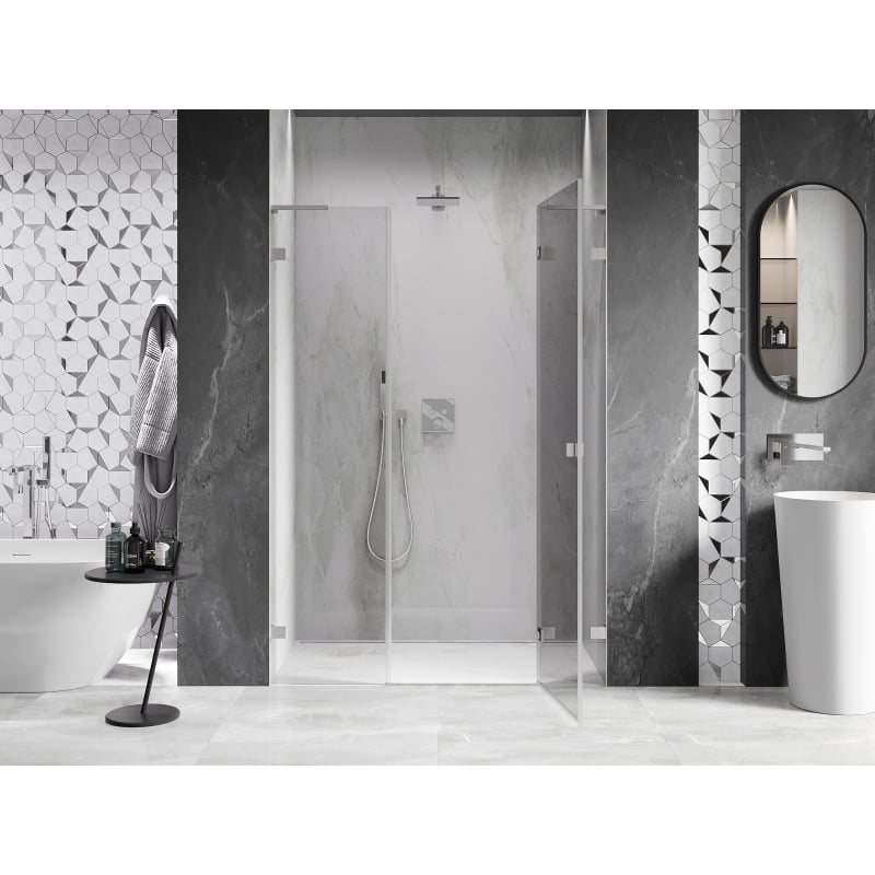 Mexen Lunar L porte de douche pivotante droite 130 cm, transparent, nickel brossé - 834SL-130-050-97-00-P
