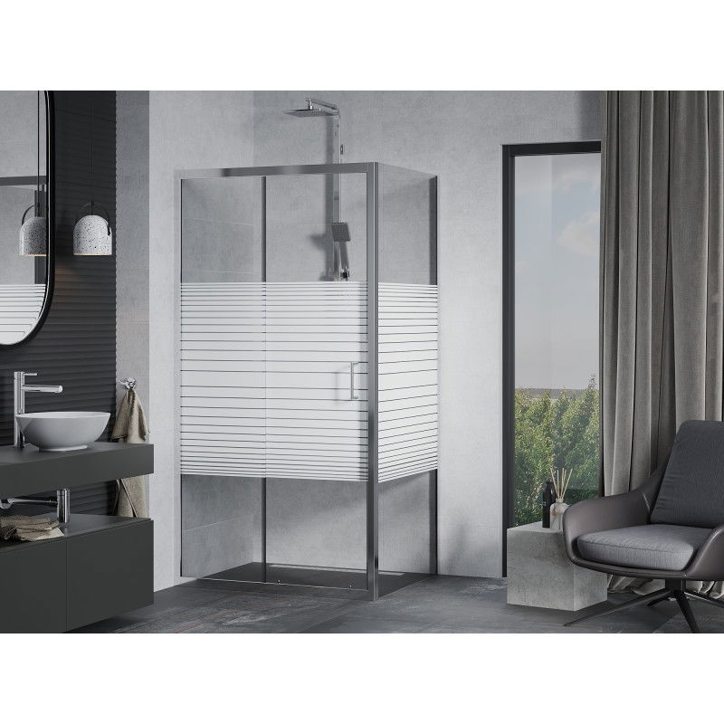 Mexen Apia cabine de douche coulissante 135 x 90 cm, bandes blanches, chromée - 840-135-090-01-20