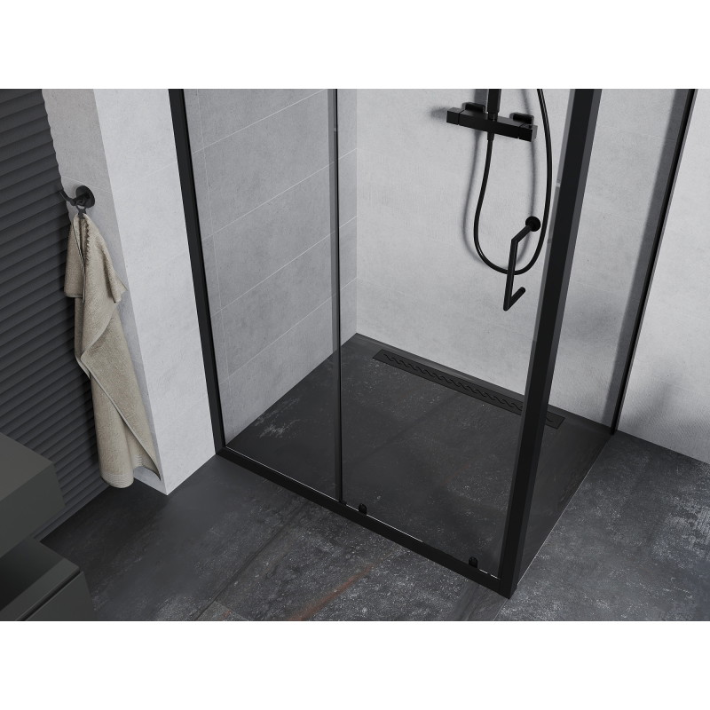 Mexen Apia cabine de douche coulissante 135 x 80 cm, transparente, noire - 840-135-080-70-00