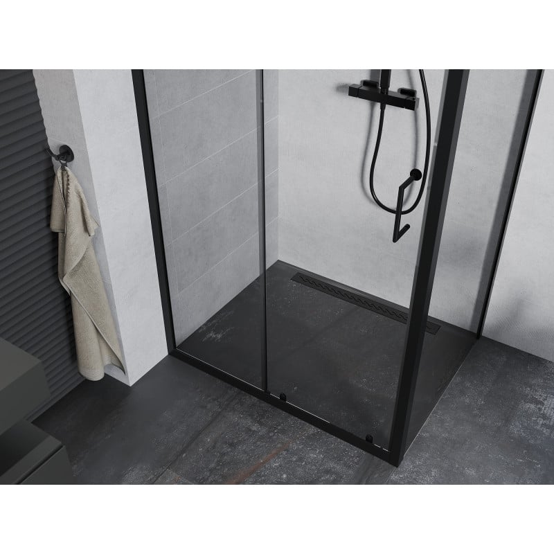 Mexen Apia cabine de douche coulissante 135 x 90 cm, transparente, noire - 840-135-090-70-00