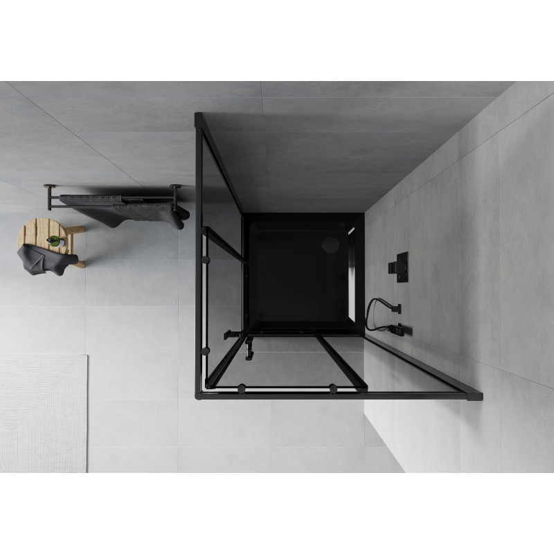 Mexen Rio cabine de douche carrée 80 x 80 cm, graphite, noire + receveur Flat, noir - 860-080-080-70-40-4070B
