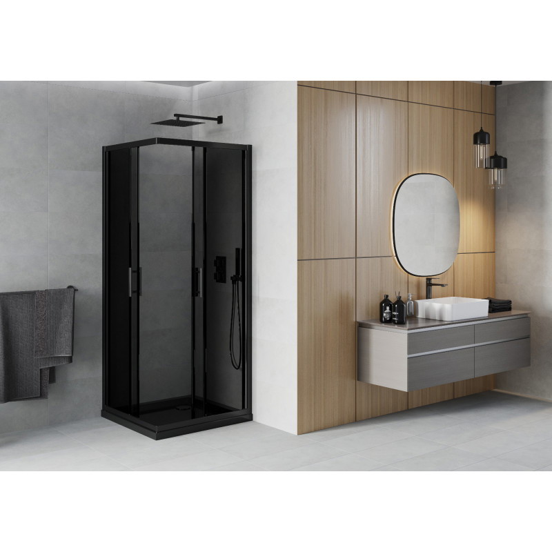 Mexen Rio cabine de douche carrée 80 x 80 cm, graphite, noire + receveur Flat, noir - 860-080-080-70-40-4070B
