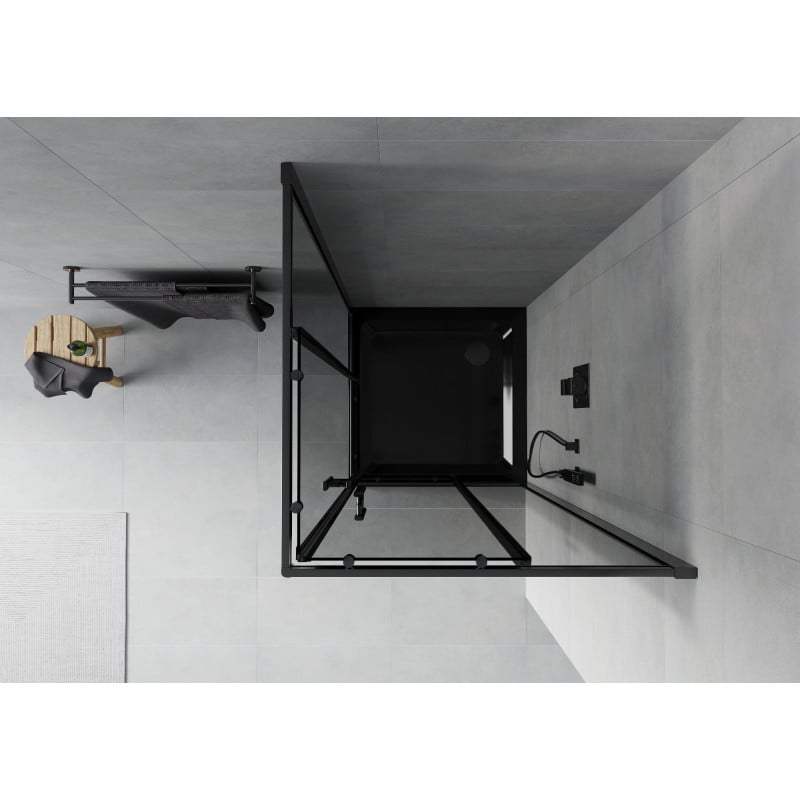 Mexen Rio cabine de douche carrée 90 x 90 cm, graphite, noire + receveur Flat, noir - 860-090-090-70-40-4070B