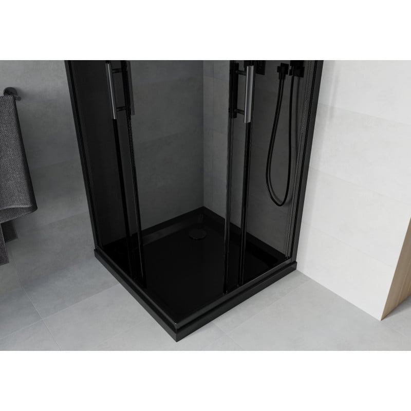 Mexen Rio cabine de douche carrée 90 x 90 cm, graphite, noire + receveur Flat, noir - 860-090-090-70-40-4070B