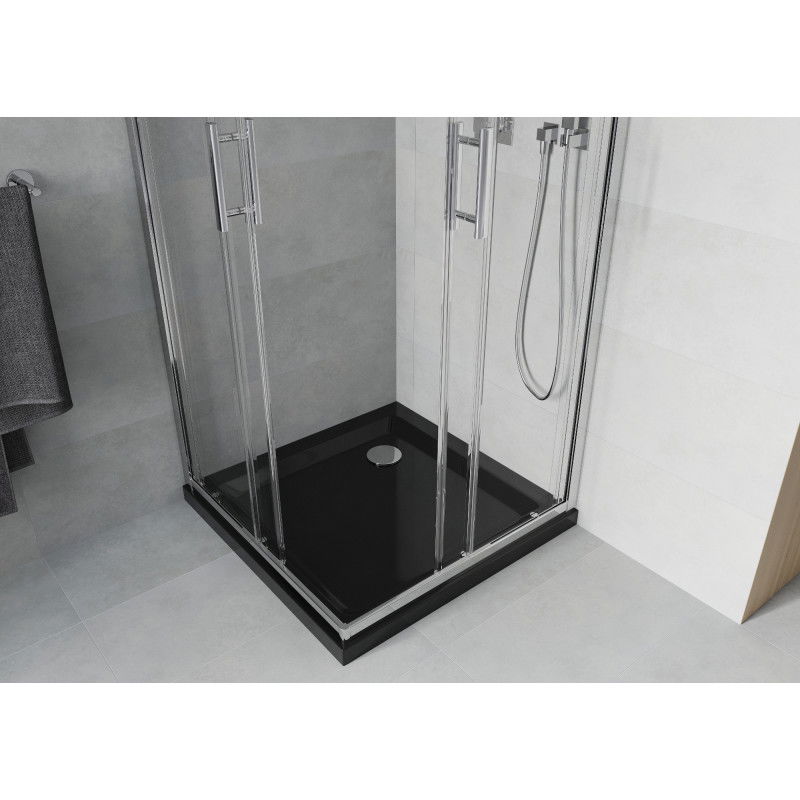 Mexen Rio cabine de douche carrée 70 x 70 cm, transparent, chromé + receveur Flat, noir - 860-070-070-01-00-4070