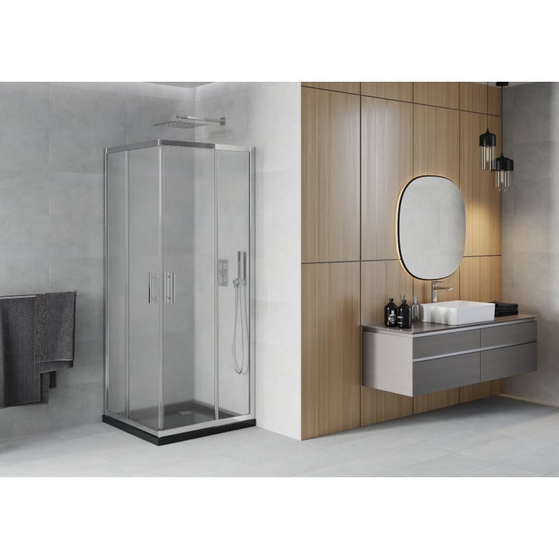 Mexen Rio cabine de douche carrée 70 x 70 cm, givrée, chrome + receveur Flat, noir - 860-070-070-01-30-4070