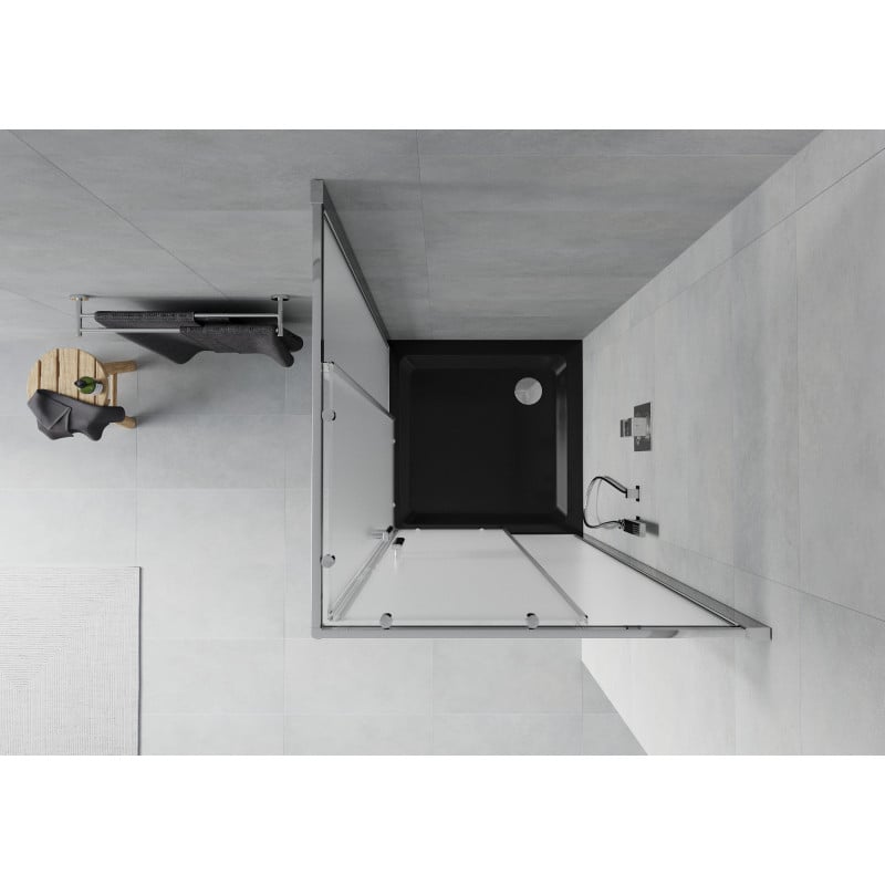 Mexen Rio cabine de douche carrée 70 x 70 cm, givrée, chrome + receveur Flat, noir - 860-070-070-01-30-4070