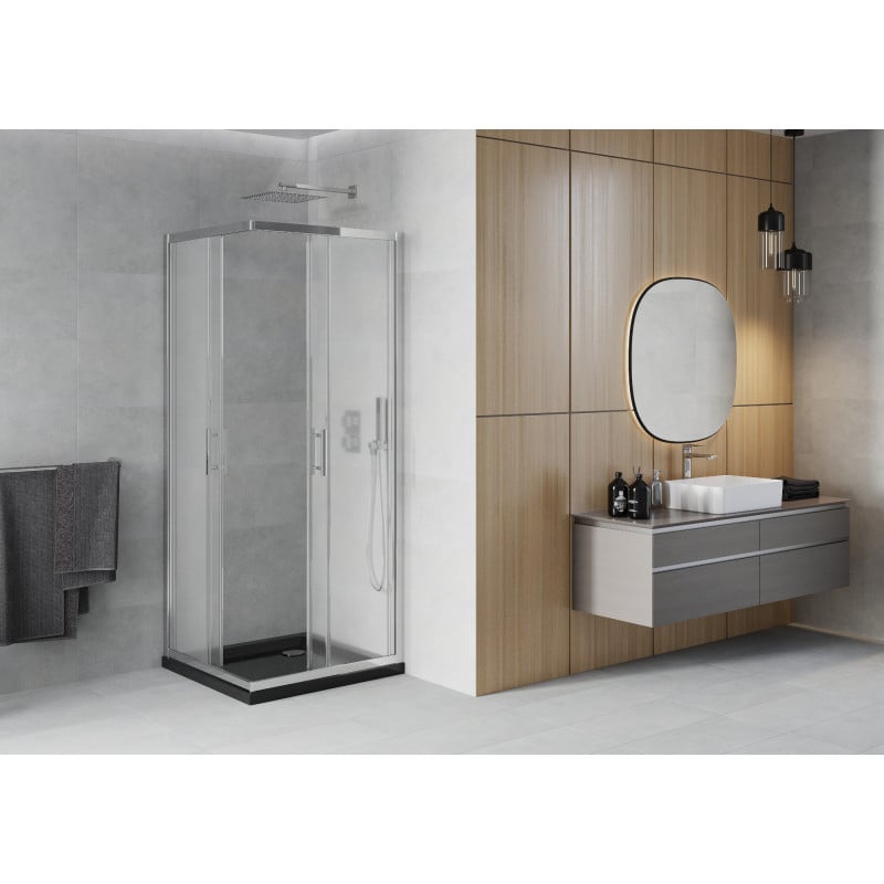 Mexen Rio cabine de douche carrée 70 x 70 cm, givrée, chrome + receveur Flat, noir - 860-070-070-01-30-4070