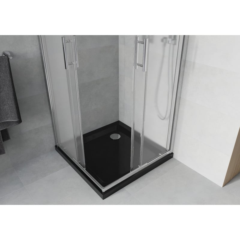 Mexen Rio cabine de douche carrée 70 x 70 cm, givrée, chrome + receveur Flat, noir - 860-070-070-01-30-4070