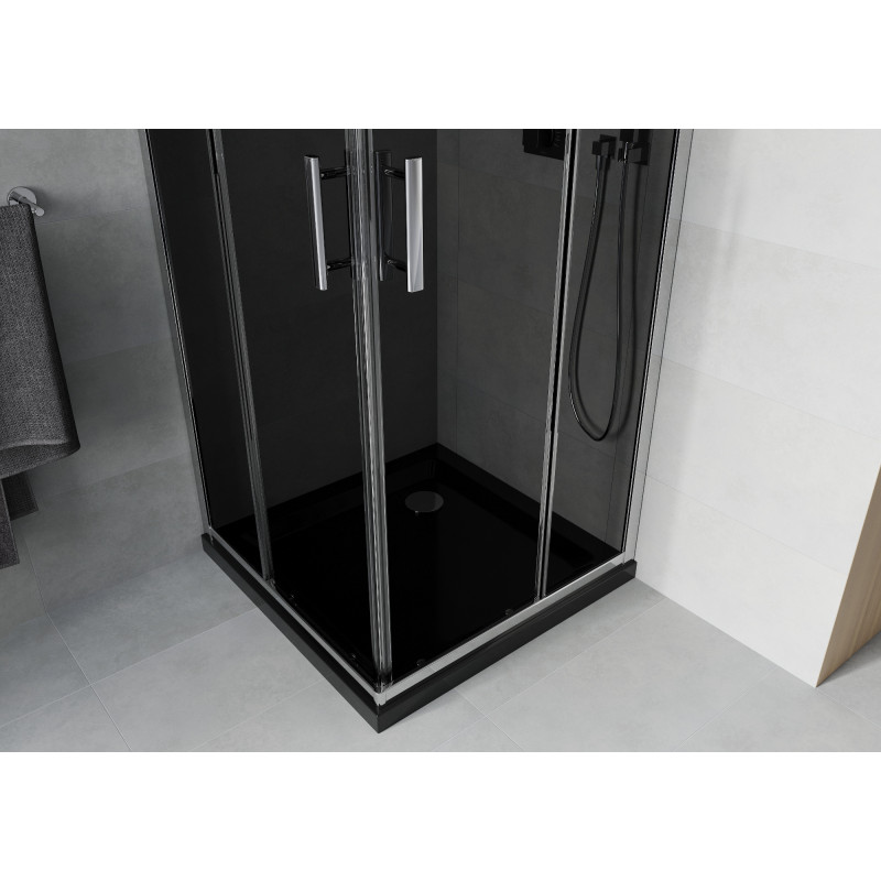 Mexen Rio cabine de douche carrée 70 x 70 cm, graphite, chrome + receveur Flat, noir - 860-070-070-01-40-4070