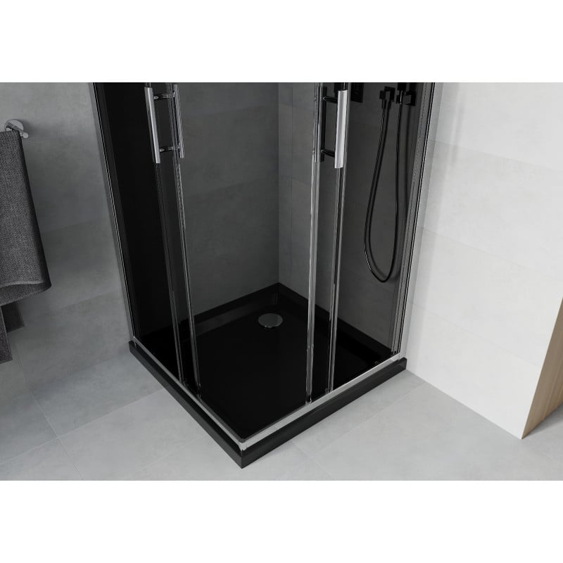Mexen Rio cabine de douche carrée 70 x 70 cm, graphite, chrome + bac à douche Flat, noir - 860-070-070-01-40-4070