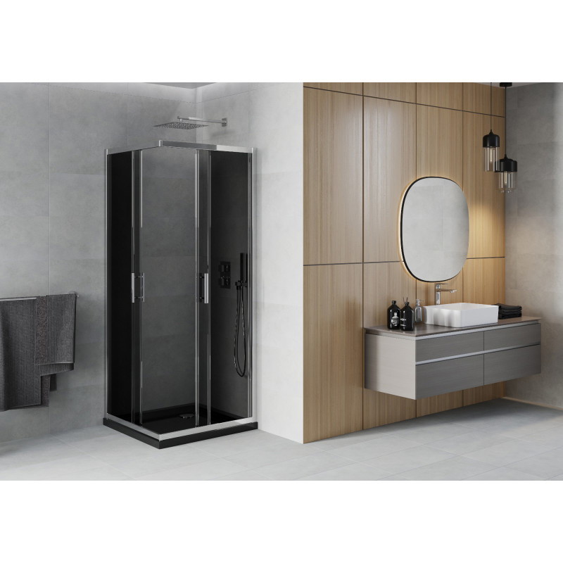 Mexen Rio cabine de douche carrée 70 x 70 cm, graphite, chrome + receveur Flat, noir - 860-070-070-01-40-4070