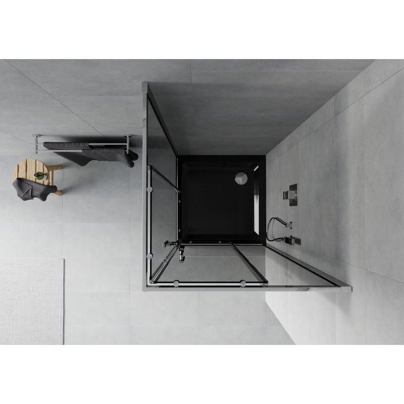 Mexen Rio cabine de douche carrée 70 x 70 cm, graphite, chrome + bac à douche Flat, noir - 860-070-070-01-40-4070