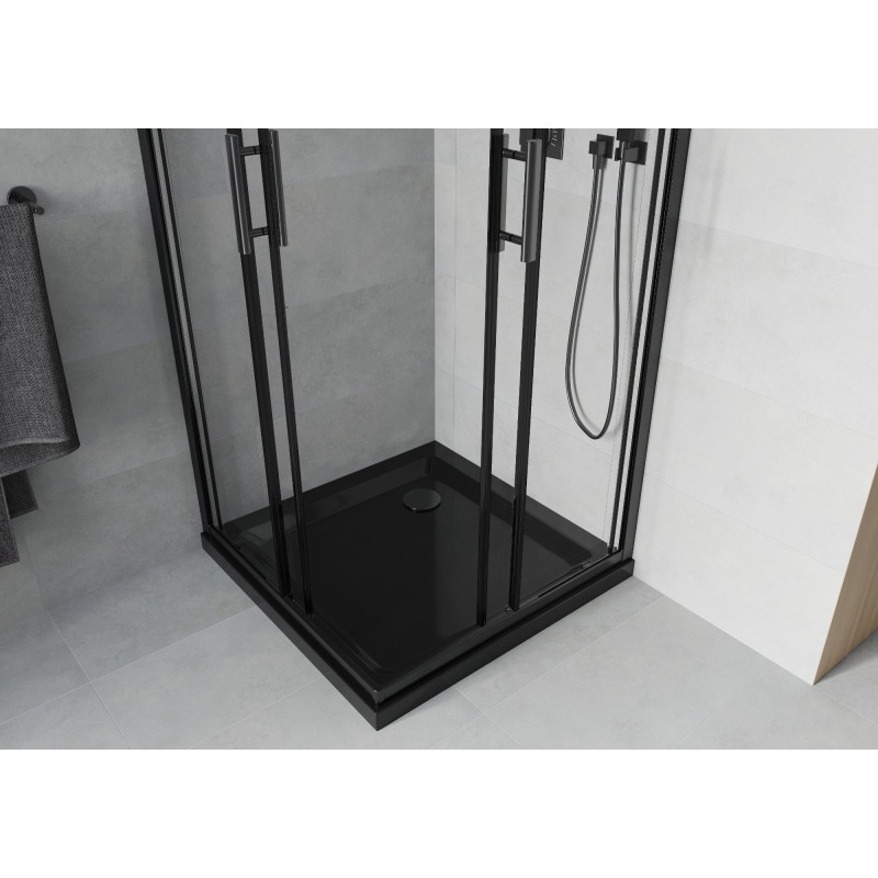 Mexen Rio cabine de douche carrée 70 x 70 cm, transparent, noir + receveur de douche Flat, noir - 860-070-070-70-00-4070B