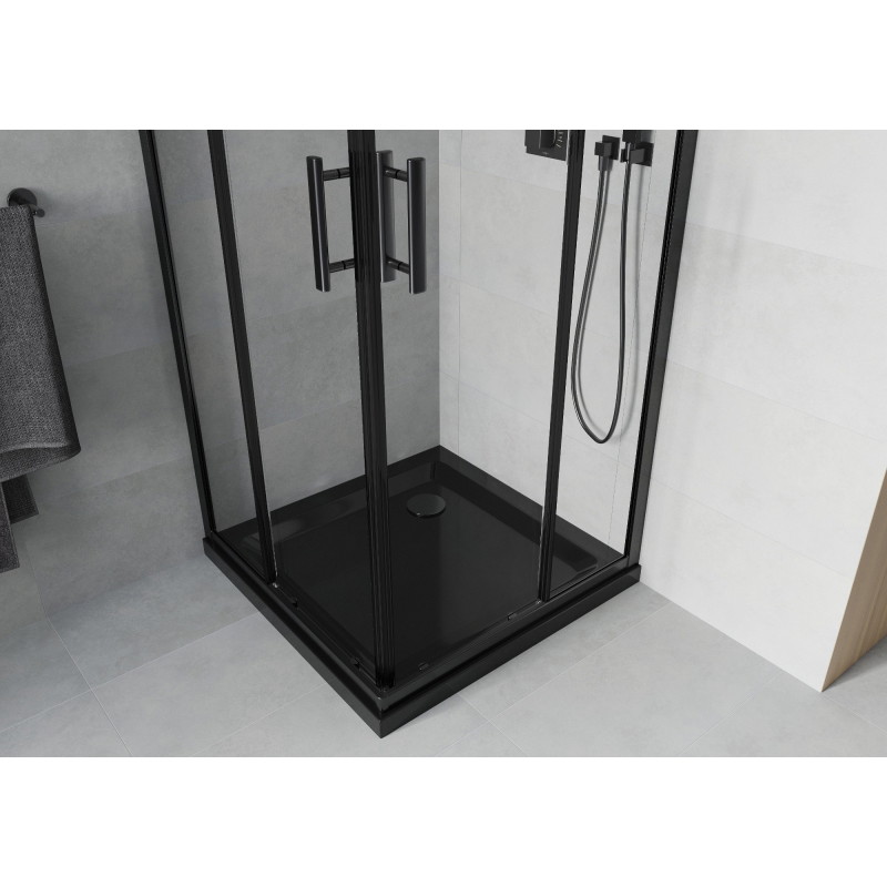 Mexen Rio cabine de douche carrée 70 x 70 cm, transparent, noir + receveur de douche Flat, noir - 860-070-070-70-00-4070B