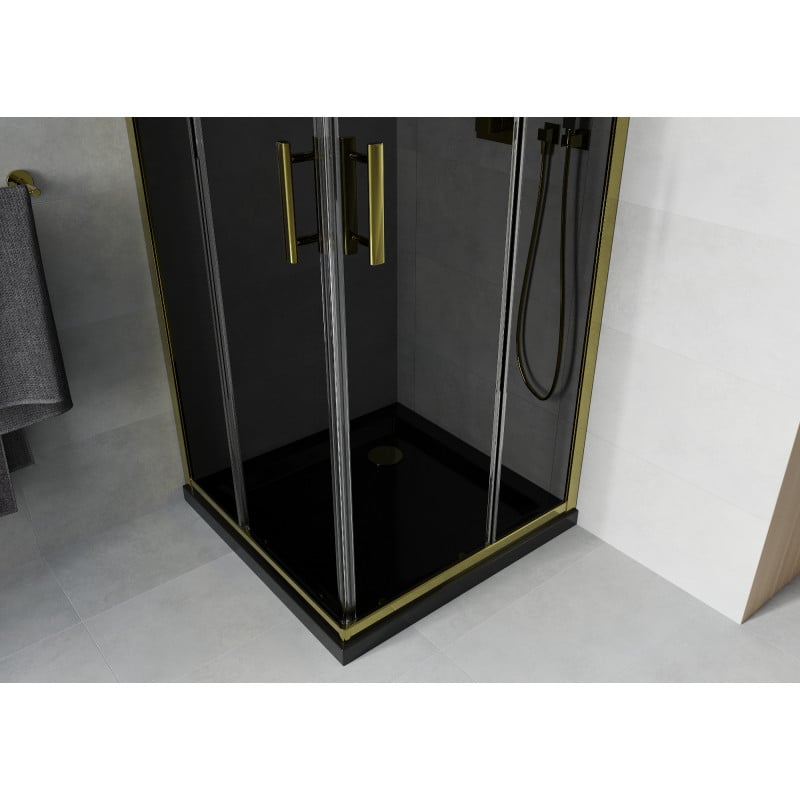 Mexen Rio cabine de douche carrée 70 x 70 cm, graphite, or + receveur Flat, noir - 860-070-070-50-40-4070G