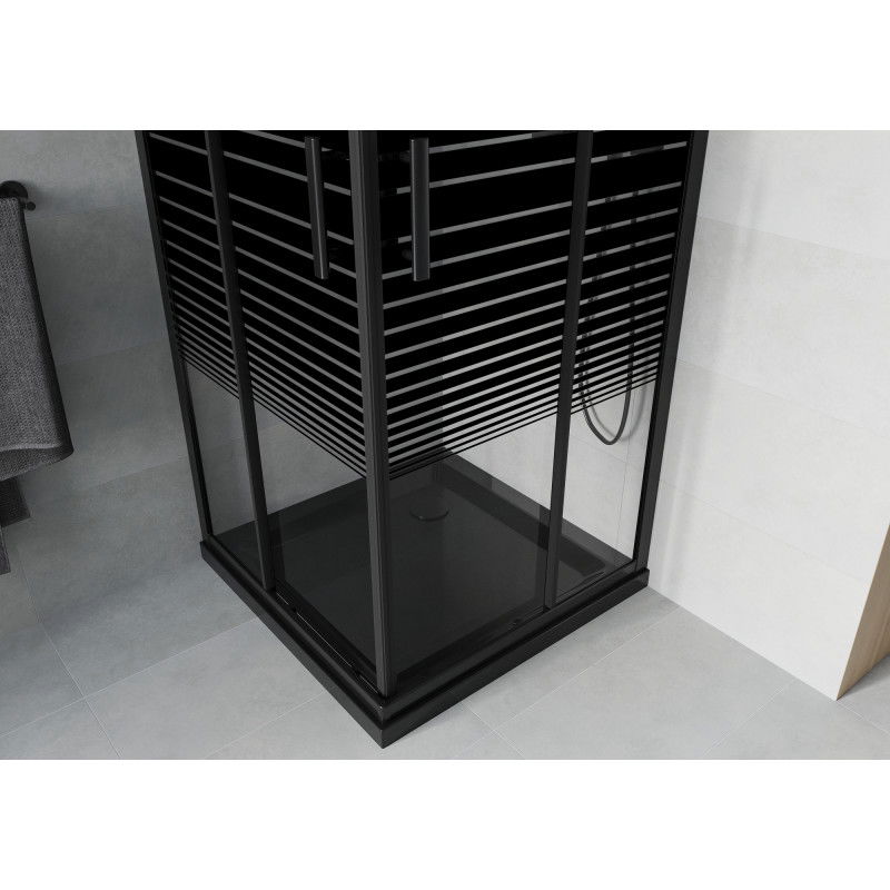 Mexen Rio cabine de douche carrée 70 x 70 cm, bandes noires, noire + receveur Flat, noir - 860-070-070-70-20-4070B
