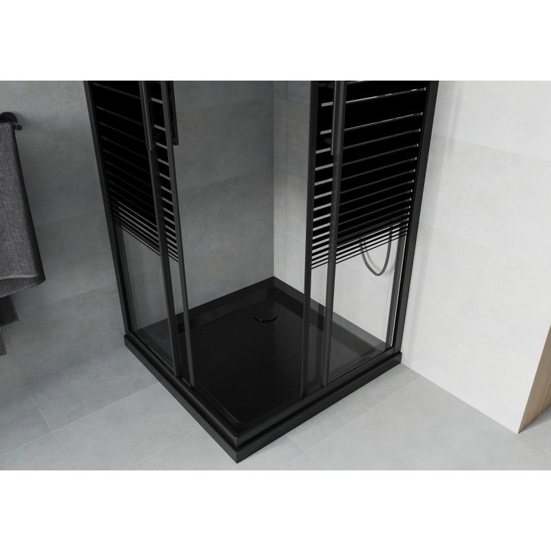Mexen Rio cabine de douche carrée 70 x 70 cm, bandes noires, noire + receveur Flat, noir - 860-070-070-70-20-4070B