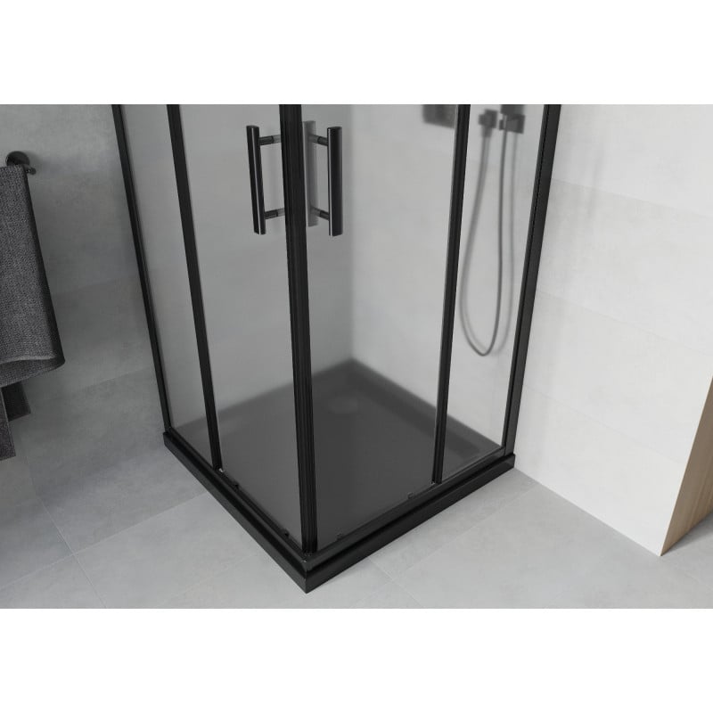 Mexen Rio cabine de douche carrée 70 x 70 cm, givre, noir + bac à douche Flat, noir - 860-070-070-70-30-4070B