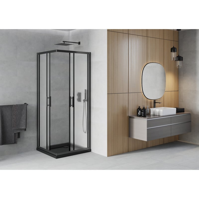 Mexen Rio cabine de douche carrée 70 x 70 cm, givre, noir + bac à douche Flat, noir - 860-070-070-70-30-4070B