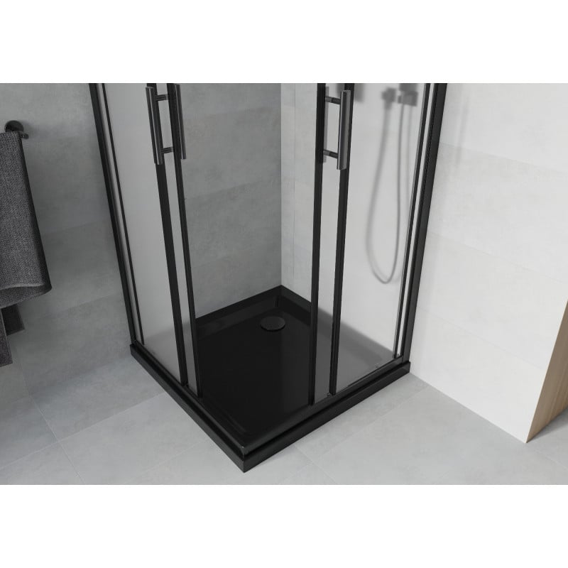 Mexen Rio cabine de douche carrée 70 x 70 cm, givre, noir + bac à douche Flat, noir - 860-070-070-70-30-4070B