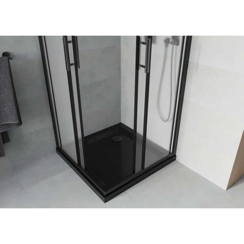 Mexen Rio cabine de douche carrée 70 x 70 cm, givrée, noire + receveur Flat, noir - 860-070-070-70-30-4070B