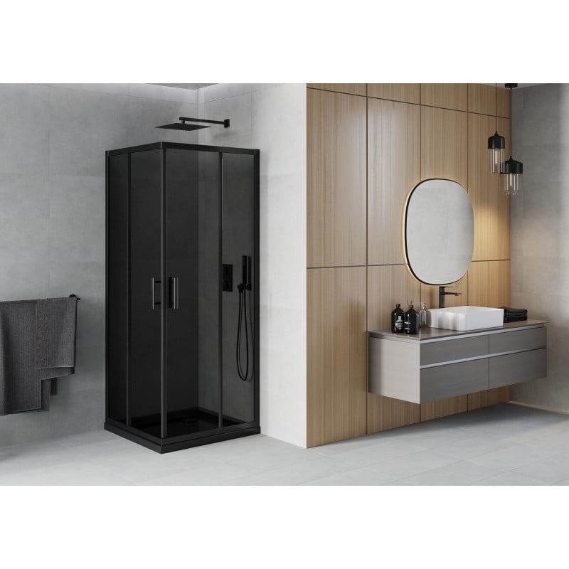 Mexen Rio cabine de douche carrée 70 x 70 cm, graphite, noir + receveur Flat, noir - 860-070-070-70-40-4070B