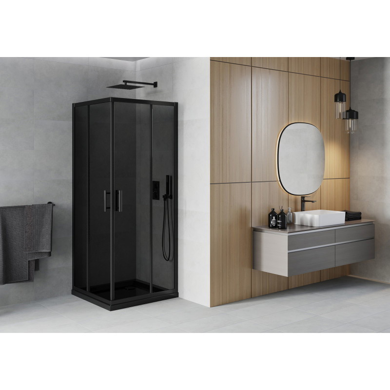Mexen Rio cabine de douche carrée 70 x 70 cm, graphite, noire + receveur plat, noir - 860-070-070-70-40-4070B