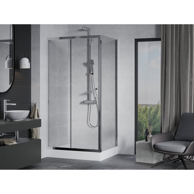 Mexen Apia cabine de douche coulissante 100 x 80 cm, transparent, chrome + receveur Rio - 840-100-080-01-00-4510