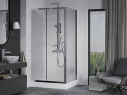 Cabine de douche coulissante Mexen Apia 120 x 80 cm, transparente, chrome + receveur Rio - 840-120-080-01-00-4510