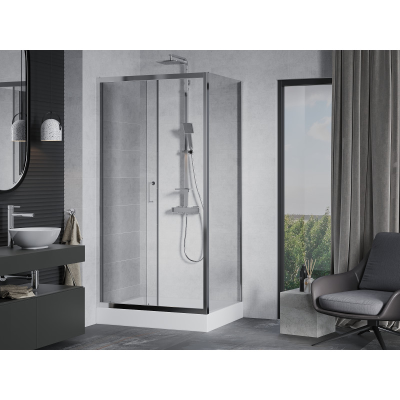 Mexen Apia cabine de douche coulissante 120 x 90 cm, transparent, chrome + bac à douche Rio - 840-120-090-01-00-4510