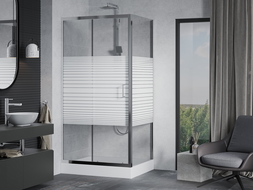 Mexen Apia cabine de douche coulissante 100 x 80 cm, rayures, chrome + receveur Rio - 840-100-080-01-20-4510