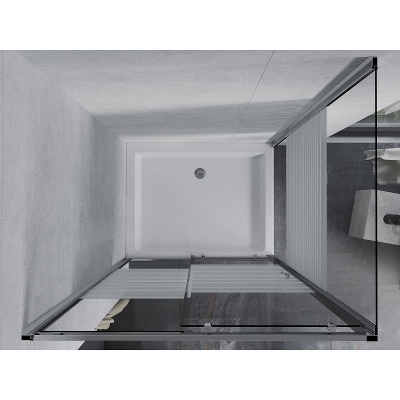 Mexen Apia cabine de douche coulissante 100 x 80 cm, bandes blanches, chrome + bac Rio - 840-100-080-01-20-4510