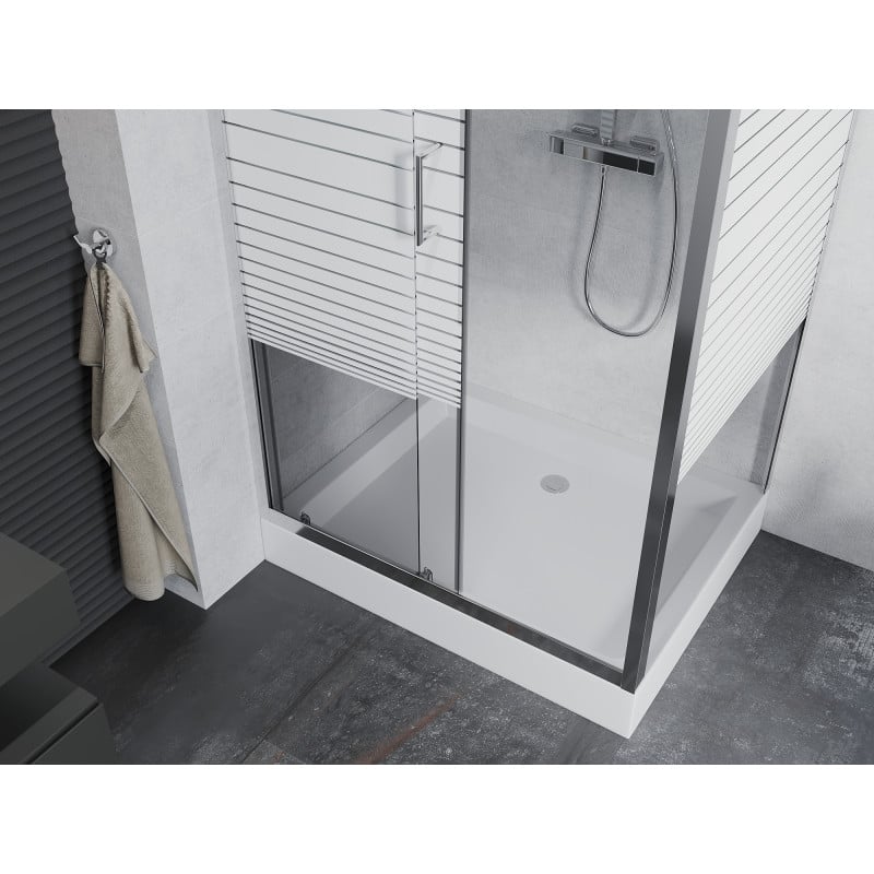 Mexen Apia cabine de douche coulissante 120 x 80 cm, bandes blanches, chrome + receveur Rio - 840-120-080-01-20-4510