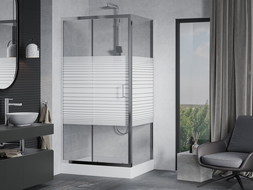 Mexen Apia cabine de douche coulissante 120 x 80 cm, bandes blanches, chrome + receveur Rio - 840-120-080-01-20-4510