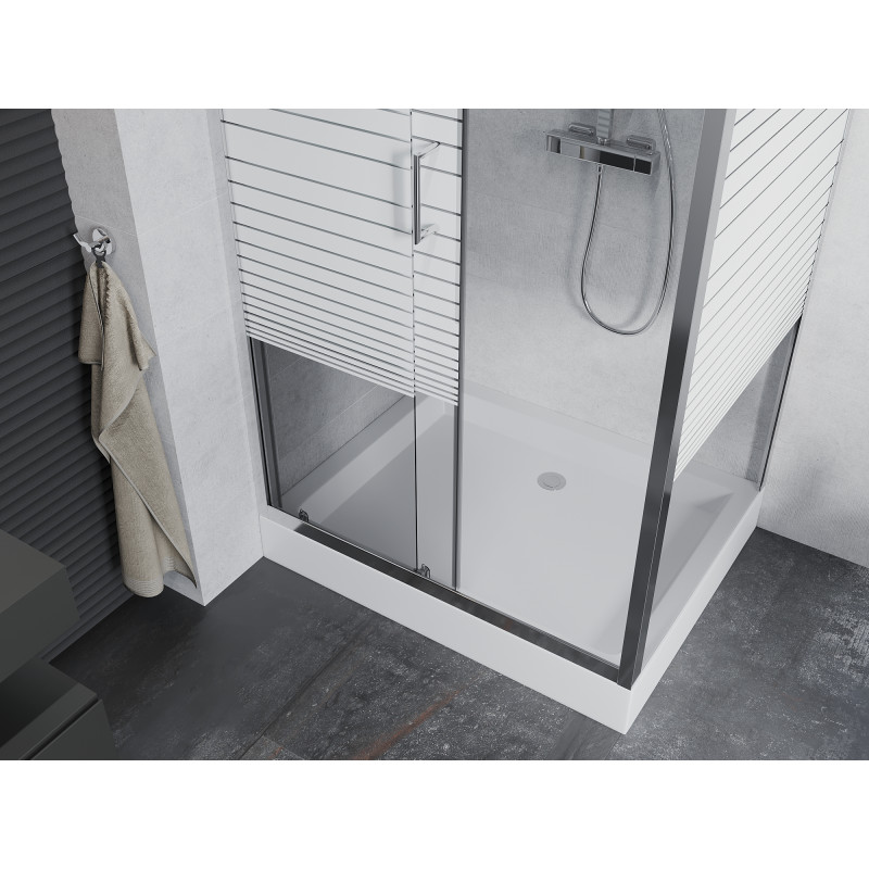 Mexen Apia cabine de douche coulissante 120 x 90 cm, bandes blanches, chrome + receveur Rio - 840-120-090-01-20-4510