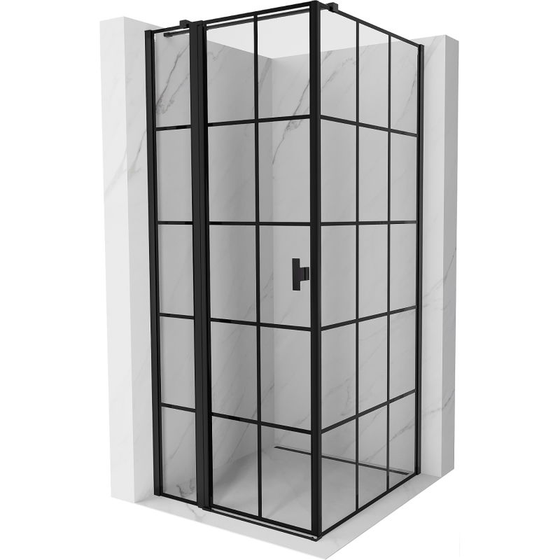 Mexen Mist T cabine de douche pivotante gauche 85 x 85 cm, grille noire, noir - 8A4T-085-085-70-77-L