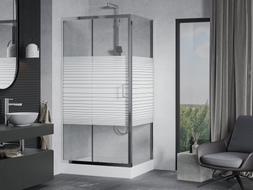 Mexen Apia cabine de douche coulissante 120 x 90 cm, bandes blanches, chrome + bac à douche Rio - 840-120-090-01-20-4510