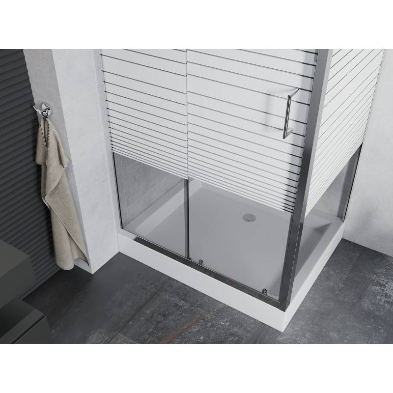 Mexen Apia cabine de douche coulissante 120 x 90 cm, bandes blanches, chrome + bac à douche Rio - 840-120-090-01-20-4510