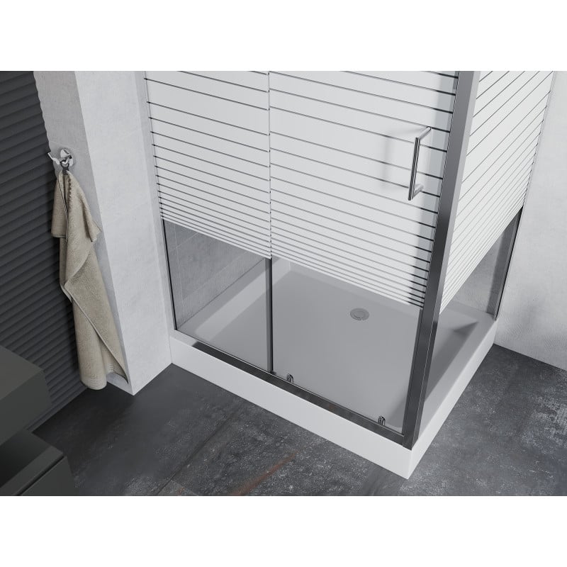 Mexen Apia cabine de douche coulissante 120 x 90 cm, bandes blanches, chrome + receveur Rio - 840-120-090-01-20-4510