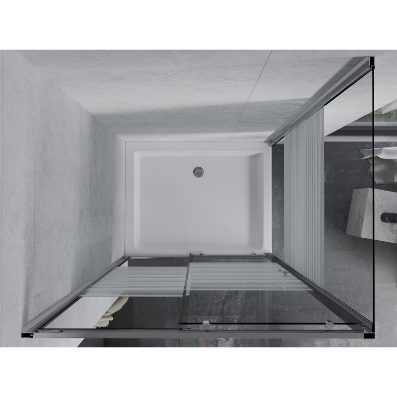 Mexen Apia cabine de douche coulissante 120 x 90 cm, bandes blanches, chrome + bac à douche Rio - 840-120-090-01-20-4510