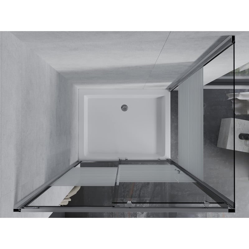 Mexen Apia cabine de douche coulissante 120 x 90 cm, bandes blanches, chrome + receveur Rio - 840-120-090-01-20-4510
