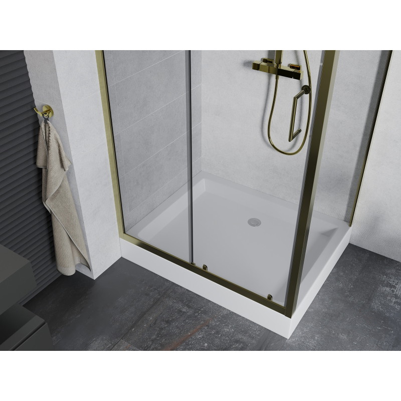 Mexen Apia cabine de douche coulissante 100 x 80 cm, transparente, dorée + receveur de douche Rio - 840-100-080-50-00-4510