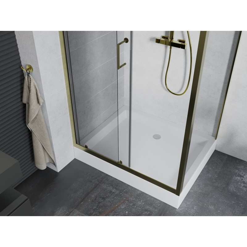 Mexen Apia cabine de douche coulissante 100 x 80 cm, transparente, dorée + receveur Rio - 840-100-080-50-00-4510
