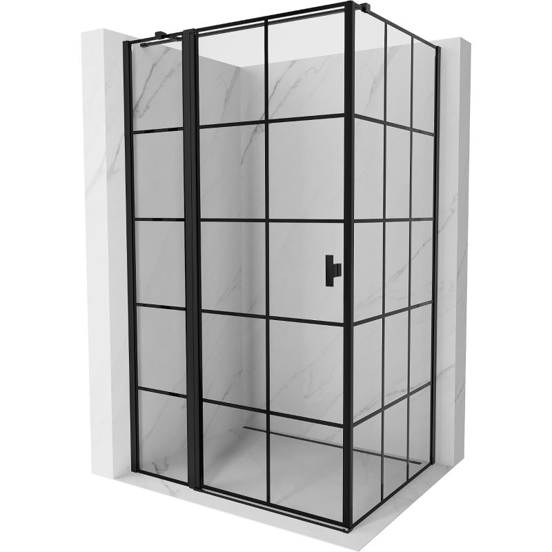 Mexen Mist T cabine de douche pivotante gauche 115 x 95 cm, grille noire, noire - 8A4T-115-095-70-77-L
